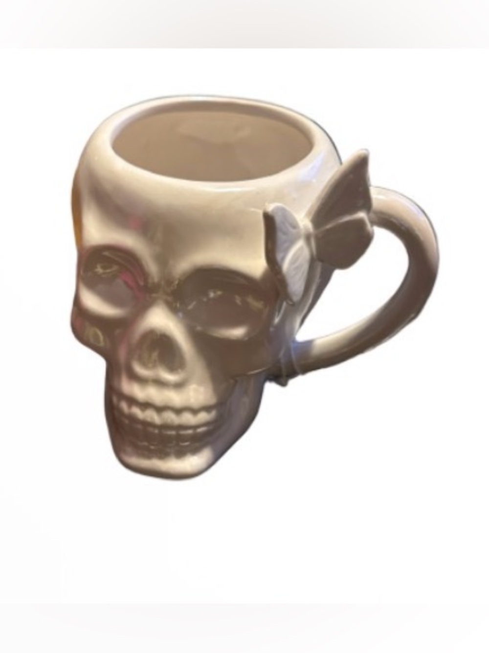 Cobwebs & Cauldrons Ceramic Skull Mug with Butterfly Accent - White